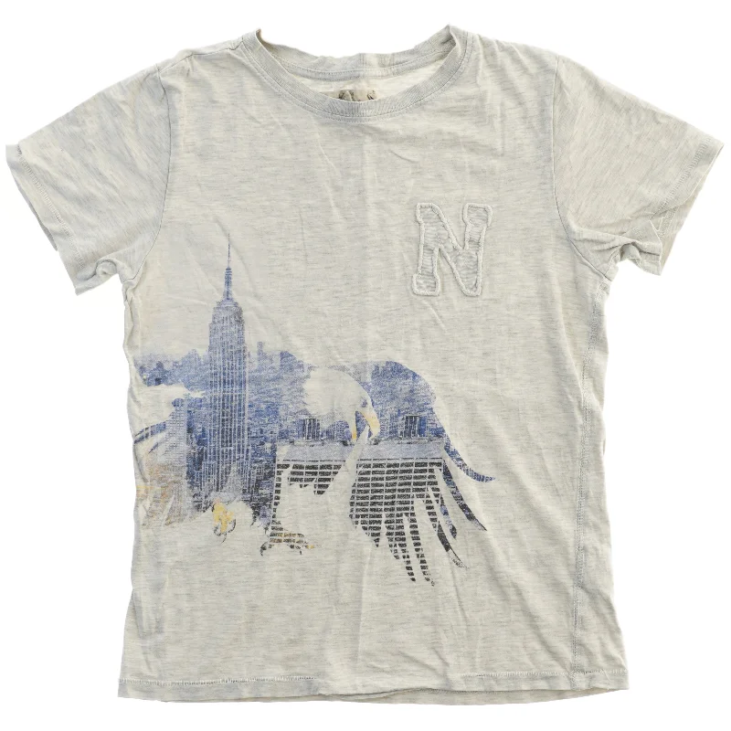 T-shirt med by- og fugleprint fra L.O.G.G (str. 134)