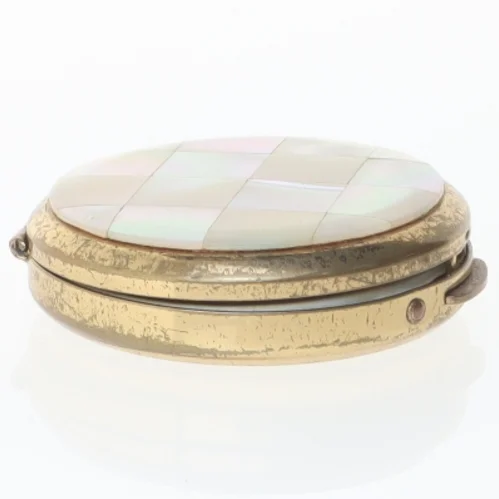 Rund vintage pudderdåse med perlemor (str. Ø 4 cm)