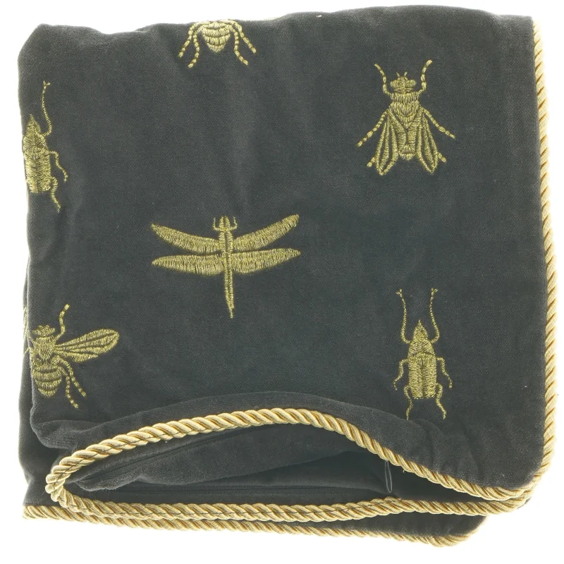 Pude med broderede insekter guldtråd og guldkant (str. 40x41,5 cm)