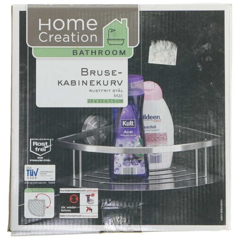Rustfri stål brusekabinekurv fra Home Creation (str. 22x22x7,5 cm)