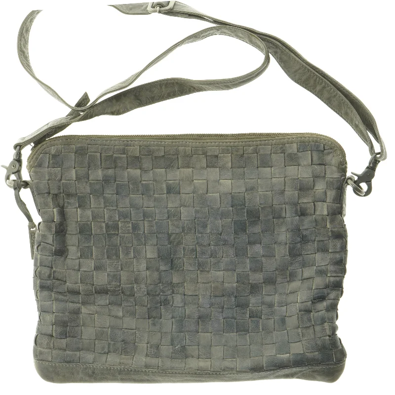 Flettet læderskuldertaske (str. 35 x 28 cm)