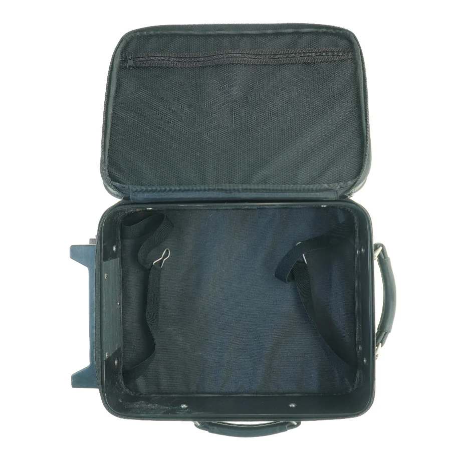 Sort ægte læderkuffert med hjul (str. 48 x 33 x 15 cm)