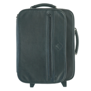 Sort ægte læderkuffert med hjul (str. 48 x 33 x 15 cm)
