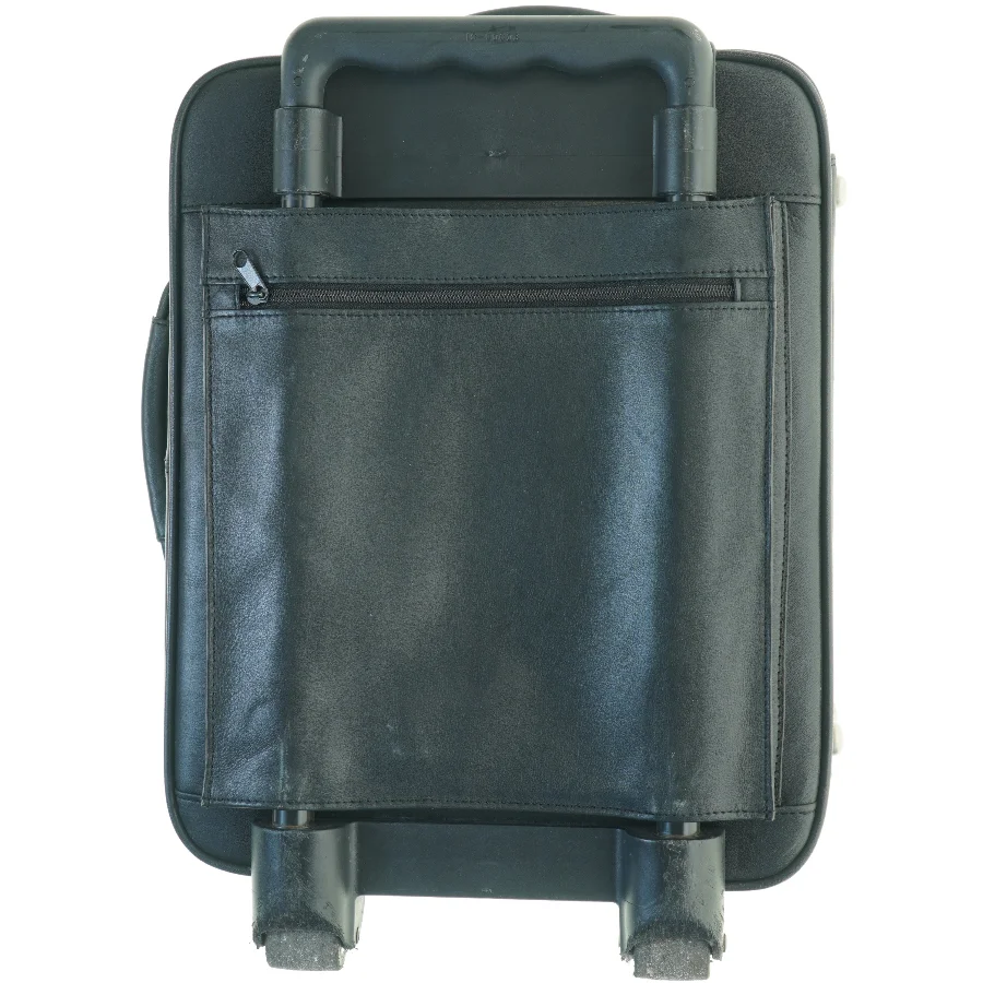 Sort ægte læderkuffert med hjul (str. 48 x 33 x 15 cm)