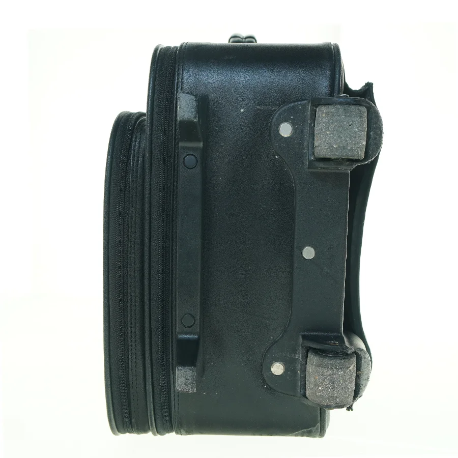 Sort ægte læderkuffert med hjul (str. 48 x 33 x 15 cm)