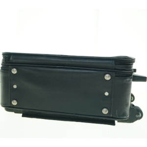 Sort ægte læderkuffert med hjul (str. 48 x 33 x 15 cm)