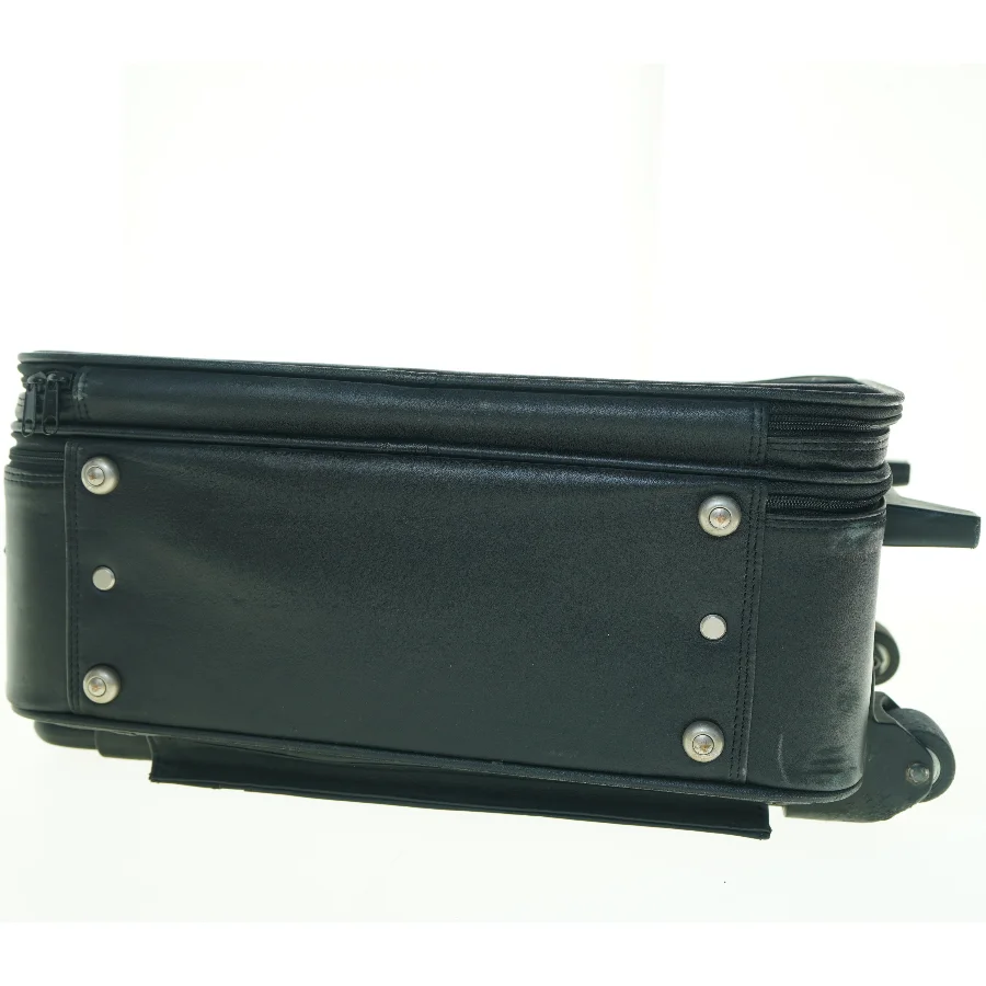 Sort ægte læderkuffert med hjul (str. 48 x 33 x 15 cm)