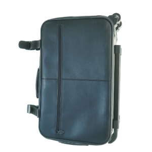 Sort ægte læder kabine rejsekuffert med hjul (str. 55 x 33 x 21 cm)