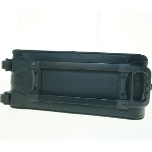 Sort ægte læder kabine rejsekuffert med hjul (str. 55 x 33 x 21 cm)