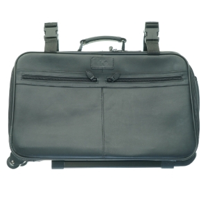 Sort ægte læder kabine rejsekuffert med hjul (str. 55 x 33 x 21 cm)