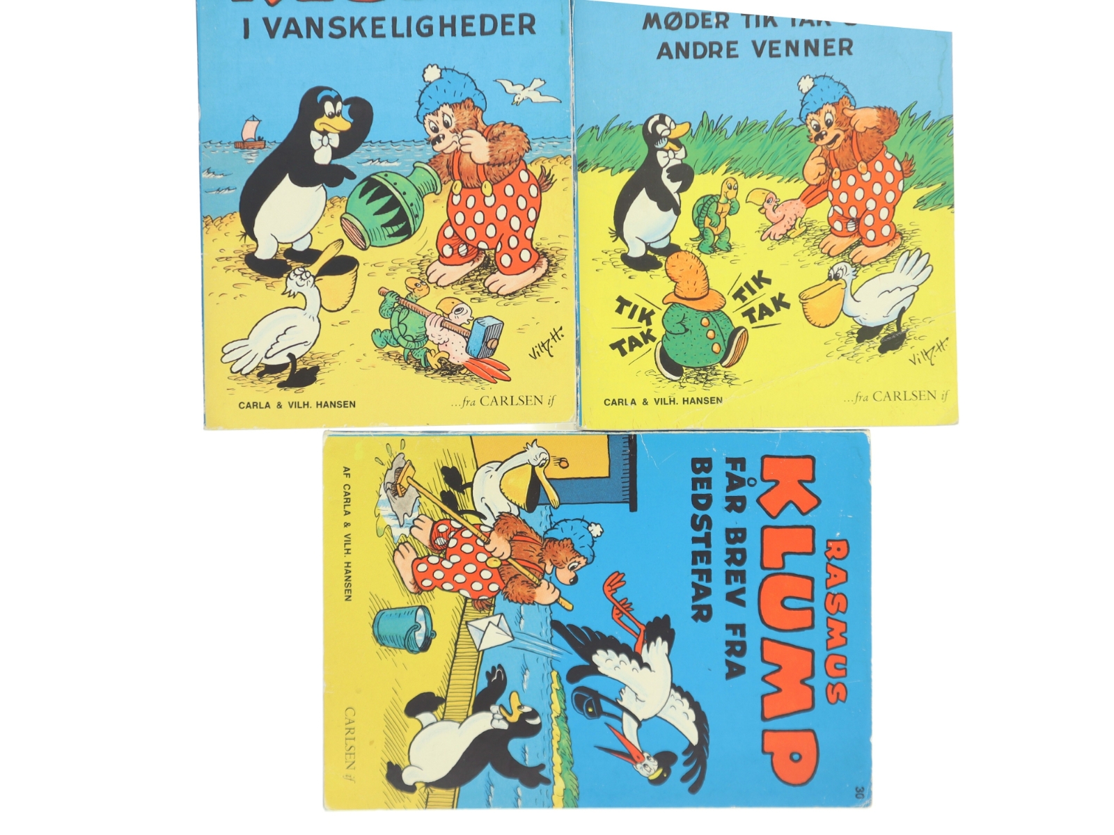 Rasmus Klump får brev fra bedstefar / Rasmus Klump i vanskeligheder / Rasmus Klump møder Tik Tak og andre venner af Carla og Vilh. Hansen (Bog)