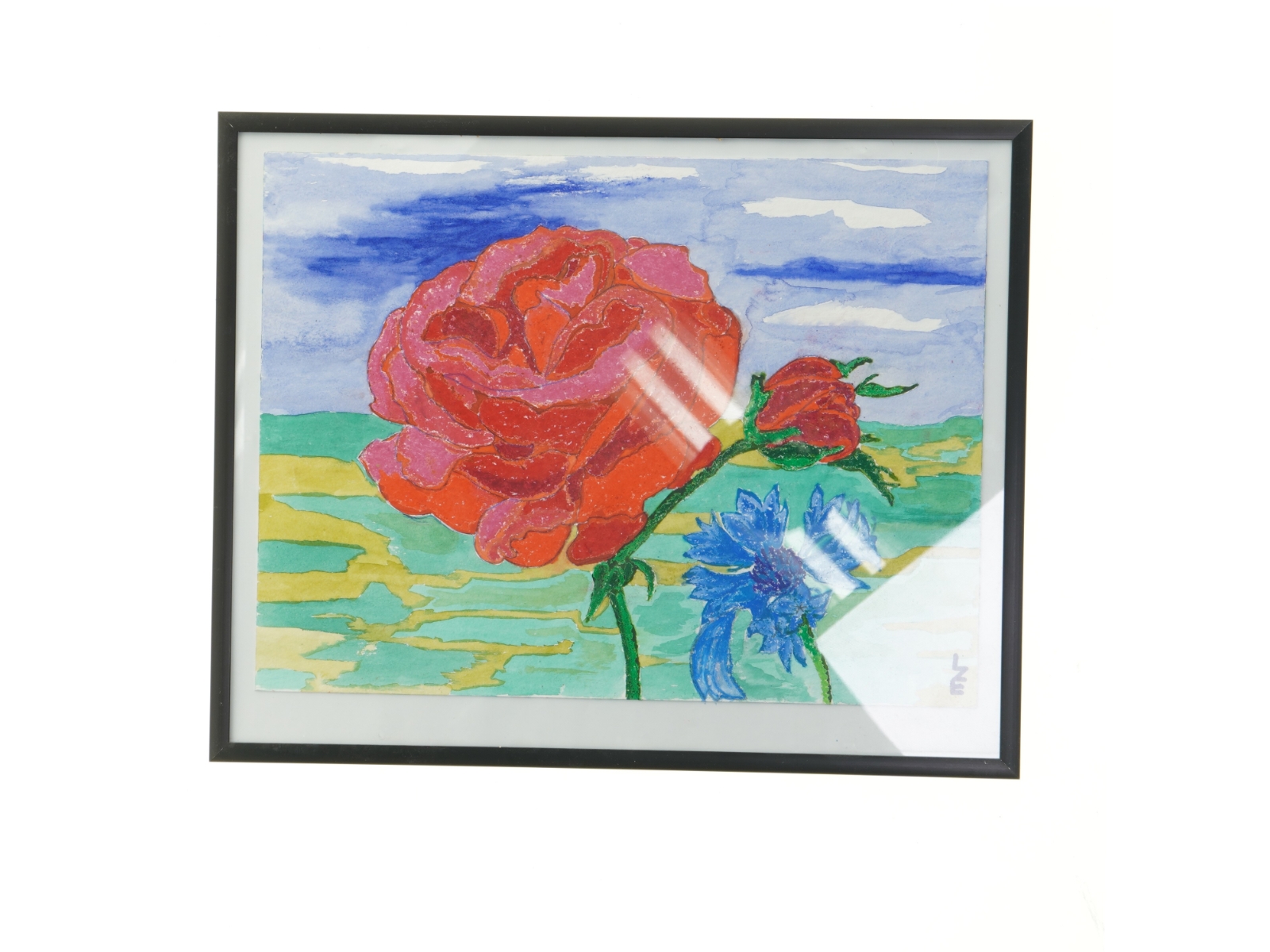 Indrammet blomstermaleri (str. 36x29 cm)