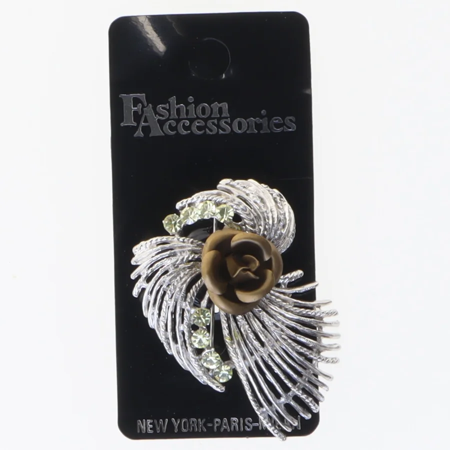 Moderne broche med rose og rhinsten fra Fashion Accessories (str. 5 x 3 cm)
