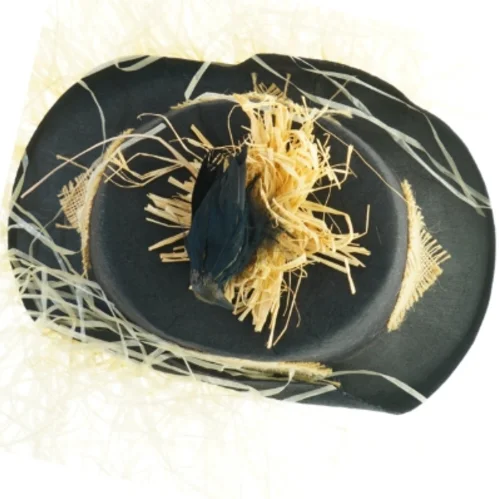 Dekoreret sort hat (str. Ø. 30 cm)