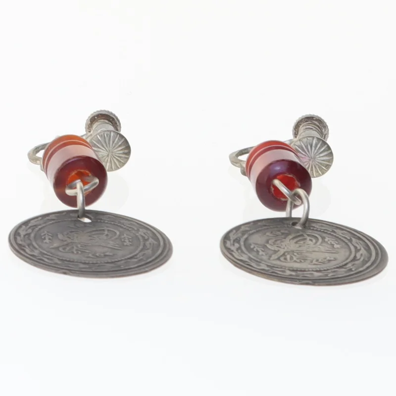 Vintage skrueøreringe med vedhæng (str. 6 x 2 cm)