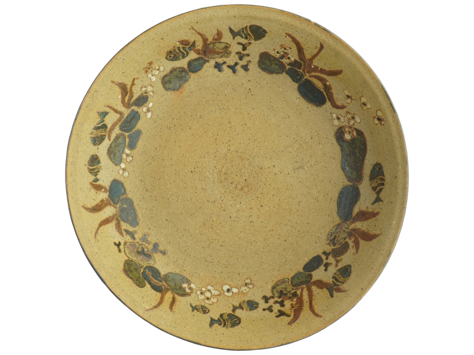 Keramikfad med fiskemotiver (str. Diameter, 37 cm)