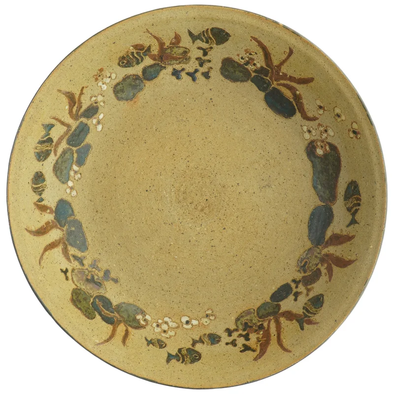 Keramikfad med fiskemotiver (str. Diameter, 37 cm)