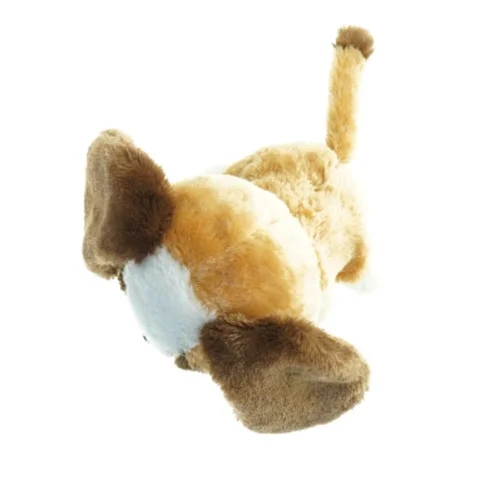Brunt og hvidt tøjdyr hund (str. 16 x 9 cm)
