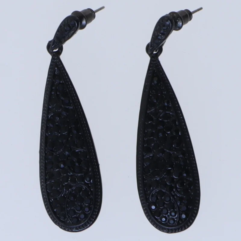 Sort øreringe, dråbeformet design (str. 55 mm)