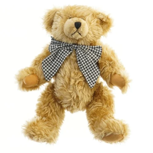 Bamse med ternet sløjfe (str. 34 cm)