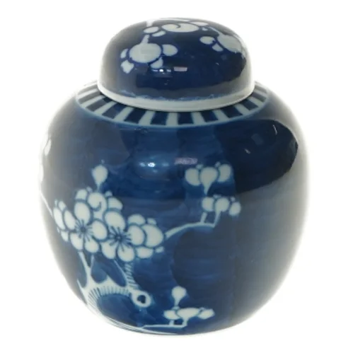 Gammel ingefærkrukke i porcelæn med låg (højde 11,5 cm)