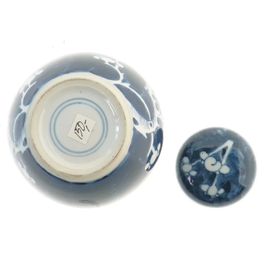 Gammel kinesisk ingefærkrukke med låg (højde 11,5 cm)