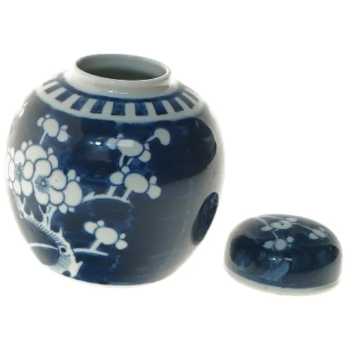 Gammel kinesisk ingefærkrukke med låg (højde 11,5 cm)