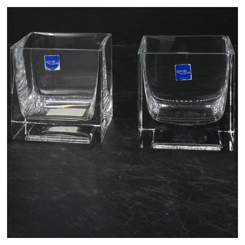 Glas kubiske fyrfadsstager fra Lyngby Glas (str. 8x8x8 cm)