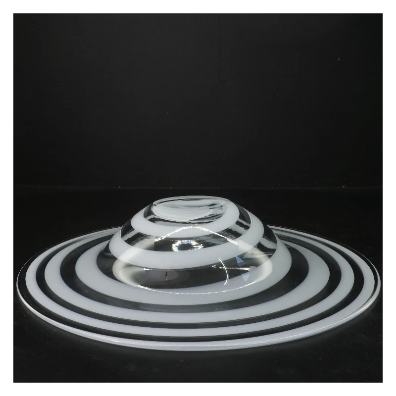 Glasfad med hvide striber (str. Ø 36 cm)