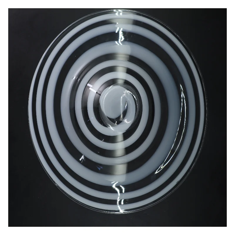 Glasfad med hvide striber (str. Ø 36 cm)