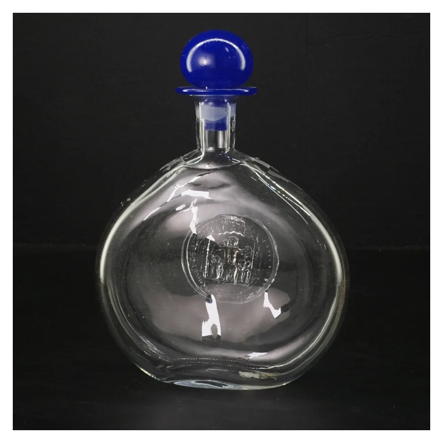 Rund karaffel med blå prop (str. 19 cm)