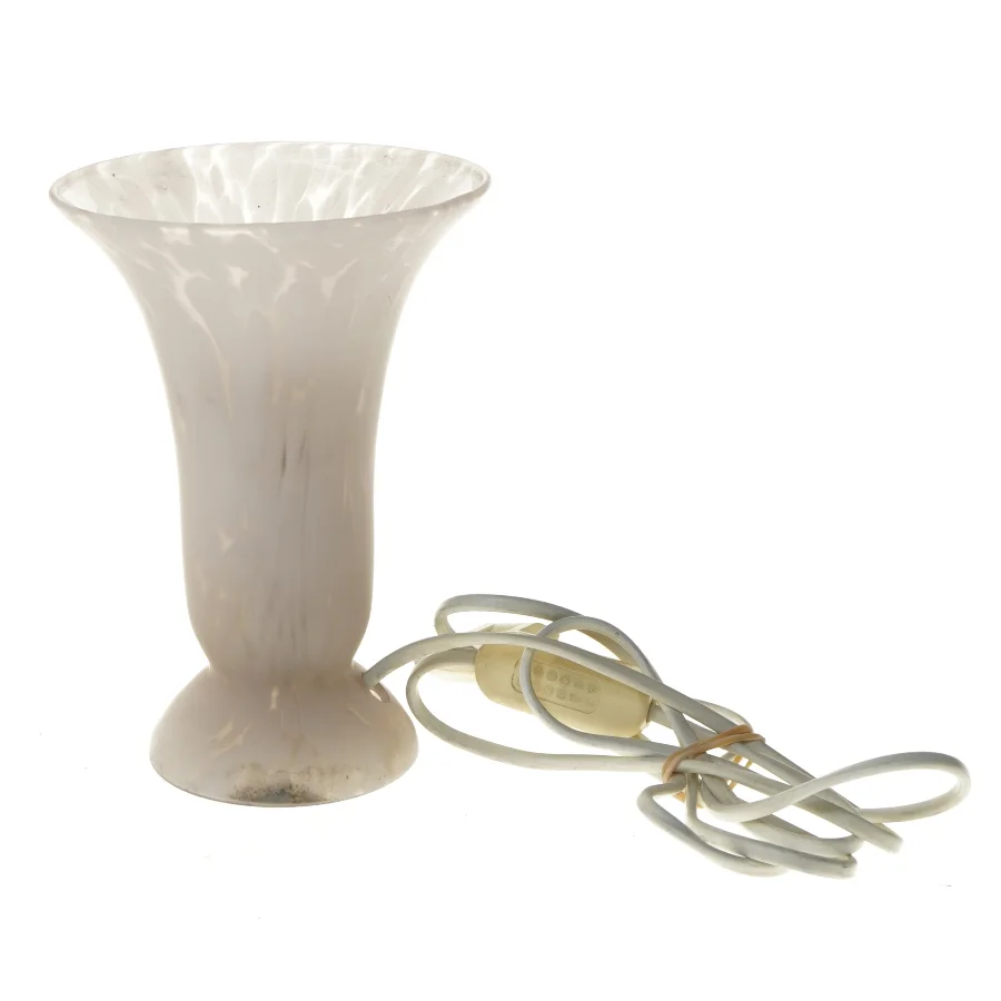 Lille bordlampe i hvidt glas (str. 19 cm)