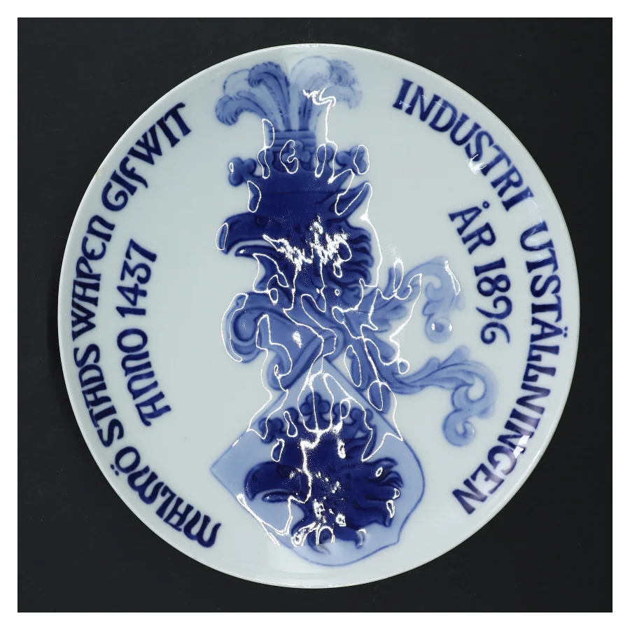 Industrivare tallerken fra 1896 fra Bing Og Grøndal (str. Ø 21 cm)