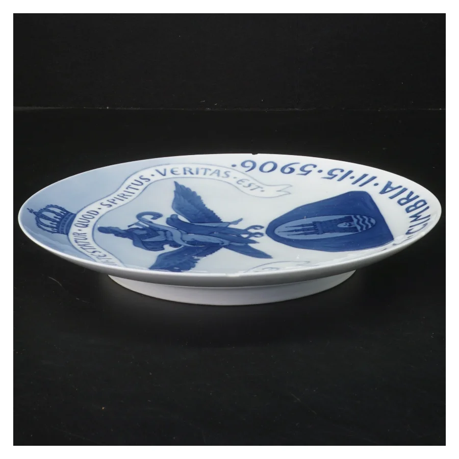 Porcelænsplatte med blå design fra Royal Copenhagen (str. Ø 22,5 cm)