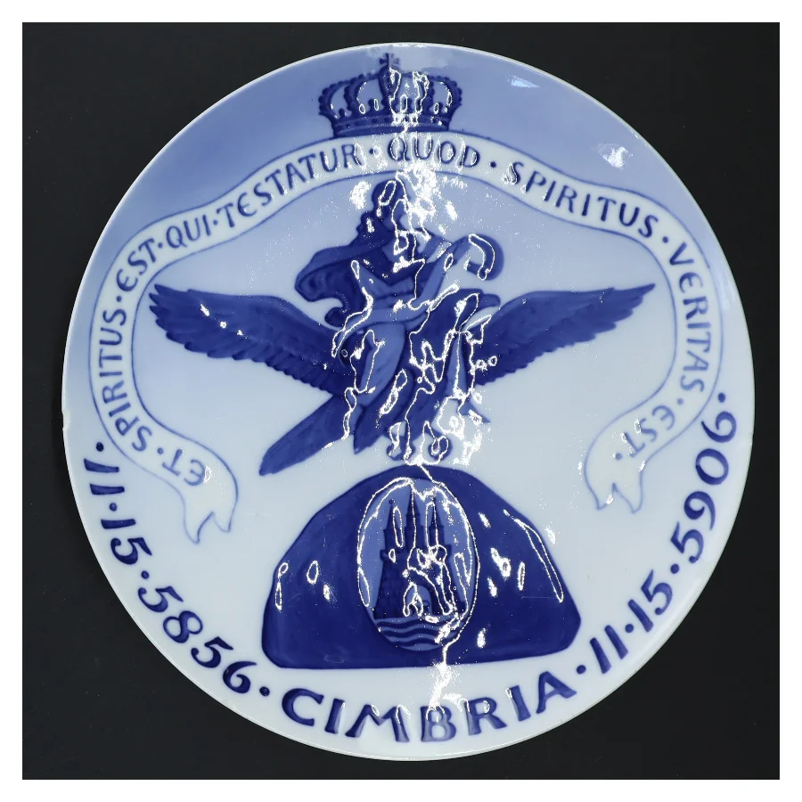 Porcelænsplatte med blå design fra Royal Copenhagen (str. Ø 22,5 cm)