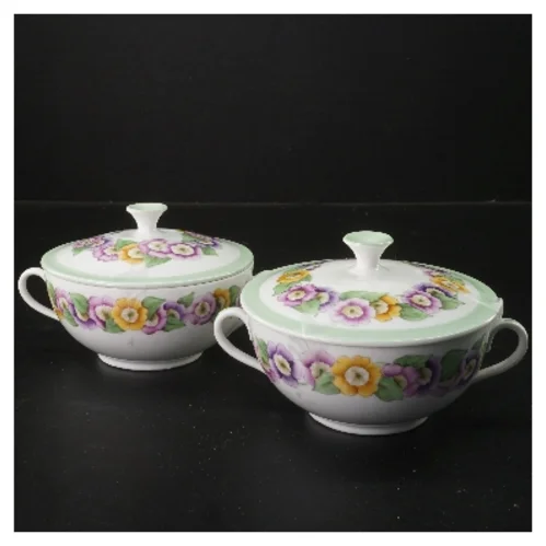 Suppeterriner med låg, blomstermønster fra B&G (str. 2 stk 14 cm)