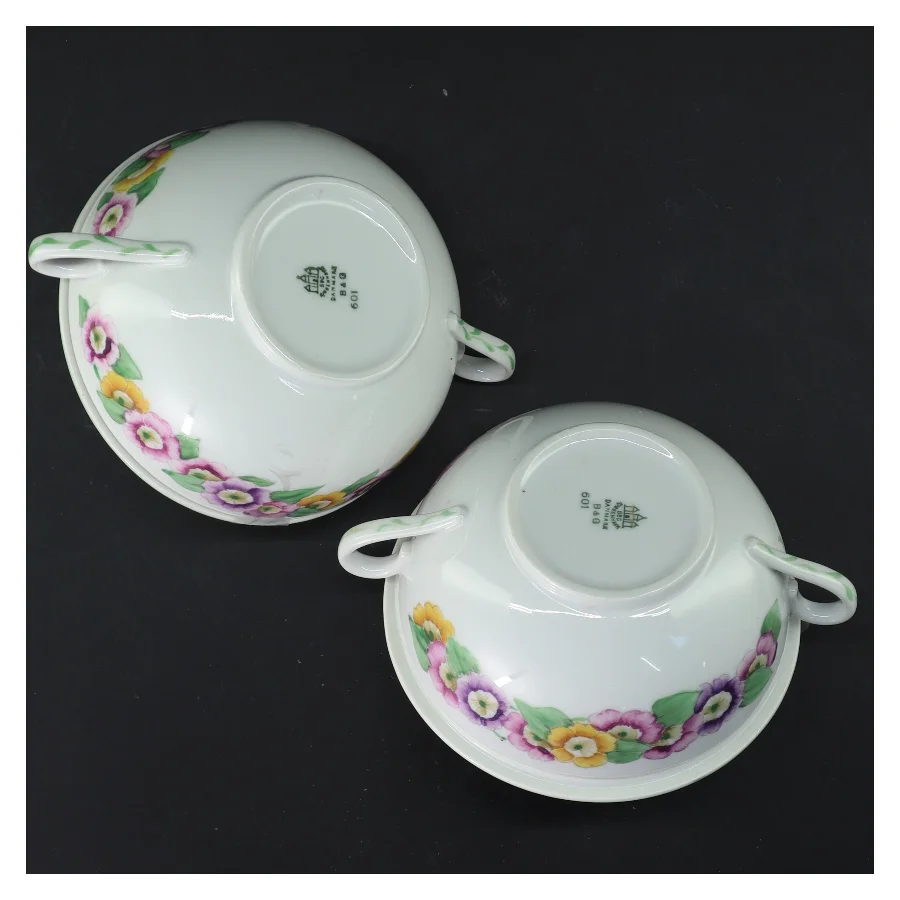 Suppeterriner med låg, blomstermønster fra B&G (str. 2 stk 14 cm)