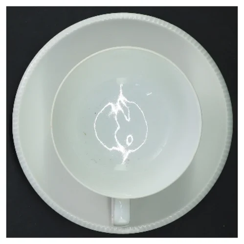 4 hvide B&G kopper samt underkopper (str. underkop ø 15 cm, kop ø 10 cm)