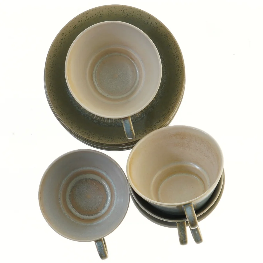 Kaffekop og underkop sæt fra Grøn Nøddebo fra Knabstrup (str. Ø 15,5 og 10, 6 styk cm)
