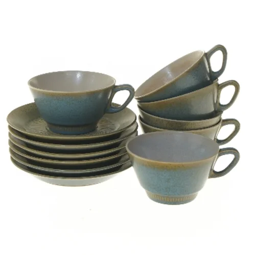 Kaffekop og underkop sæt fra Grøn Nøddebo fra Knabstrup (str. Ø 15,5 og 10, 6 styk cm)