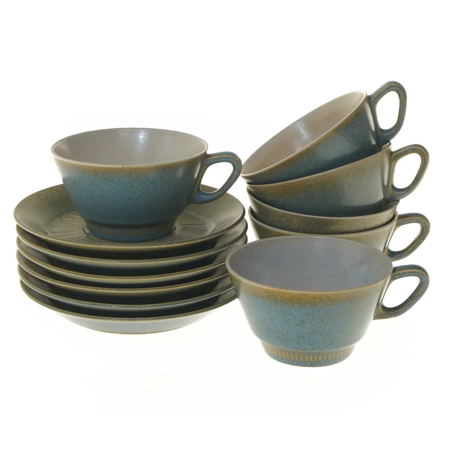 Kaffekop og underkop sæt fra Grøn Nøddebo fra Knabstrup (str. Ø 15,5 og 10, 6 styk cm)