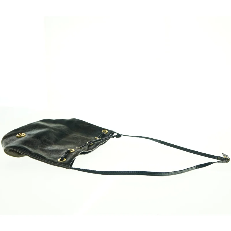 Sort læder skuldertaske (str. 31 x 22 cm)