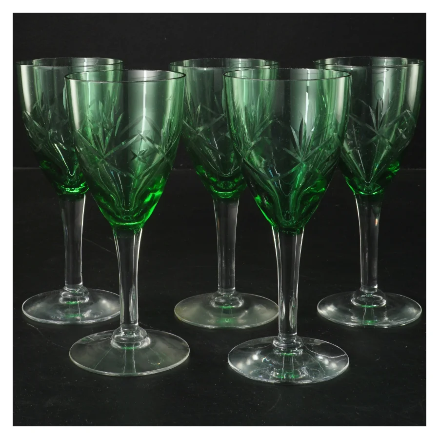 Grønne Ulla glas med mønster (str. 5 stk Ø 6,5 cm længde 15 cm)