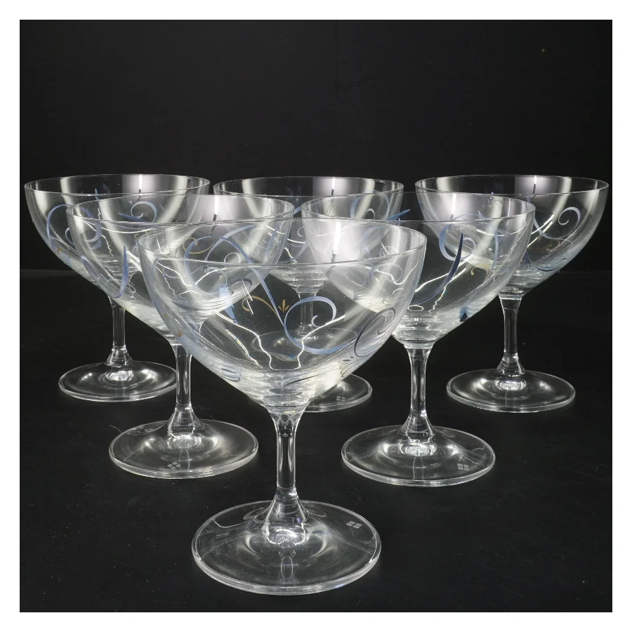 Papillon champagneglas, Sæt á 6 dekorative glas (str. 6 stk Ø 12 cm længde 13,5 cm)