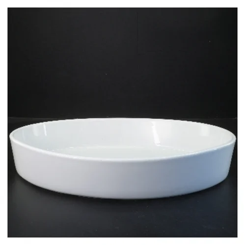 Rund hvid porcelænsfad fra Pillivuyt (str. 37,5x27 cm)