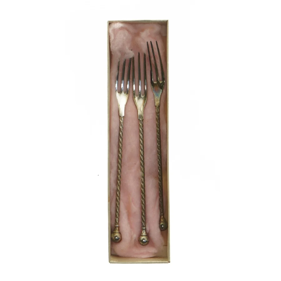 Sølvforgyldte pålægsgafler fra Heinrich Pedersen (str. 23 x 7 cm)
