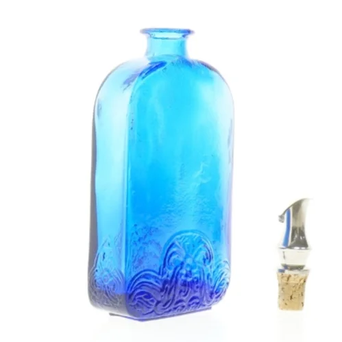 Blå glasflaske med prop (str. 11,5 x 19 cm)