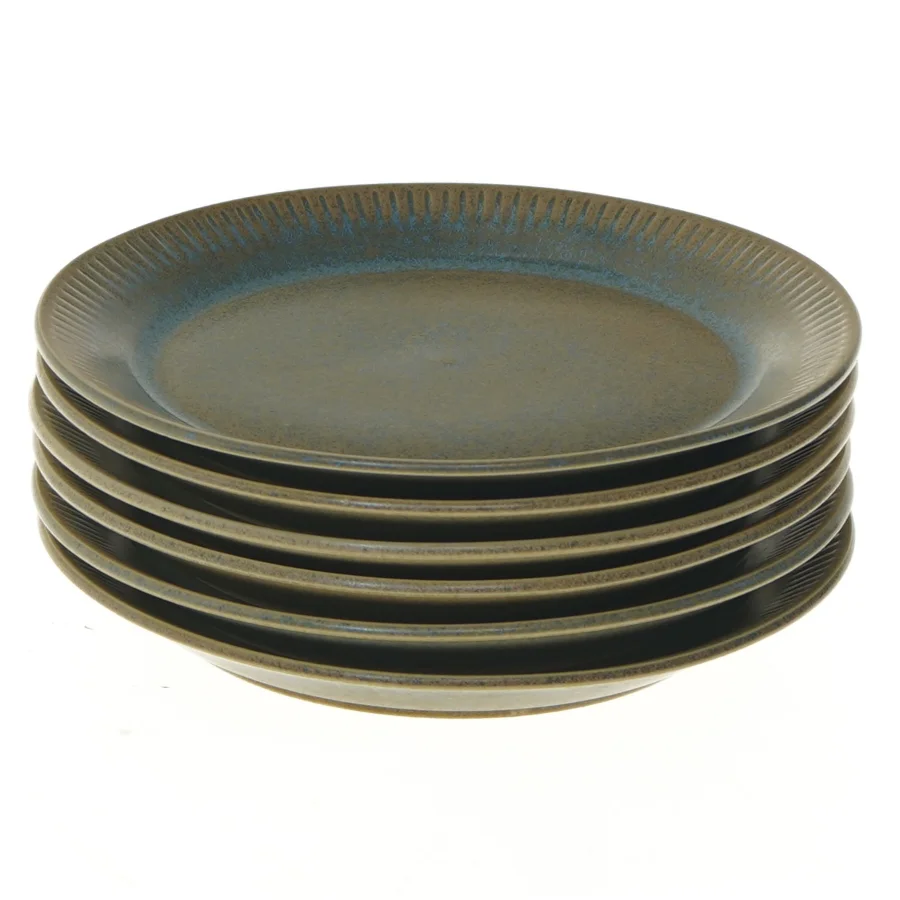 Grøn Nøddebo stentøjs frokosttallerkener fra Knabstrup (str. Ø 17,5 cm, 6 styk cm)