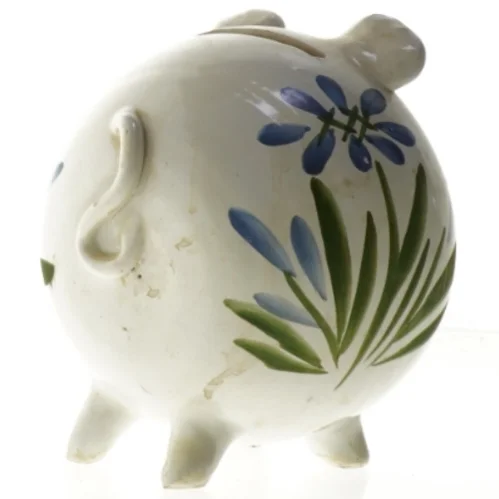 Keramik sparegris med blomstermønster