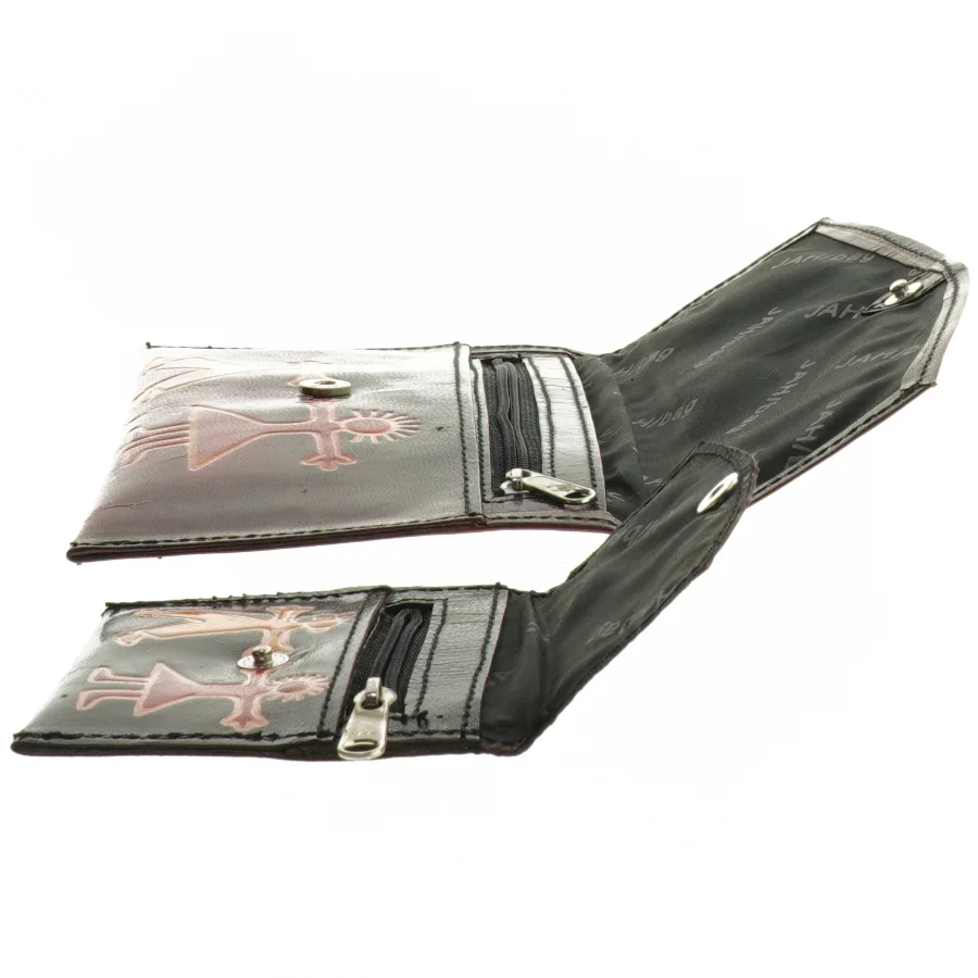 Læderpunge med dekorative figurer (str. 9 x 8,5 cm. 19,5 x 12 cm)